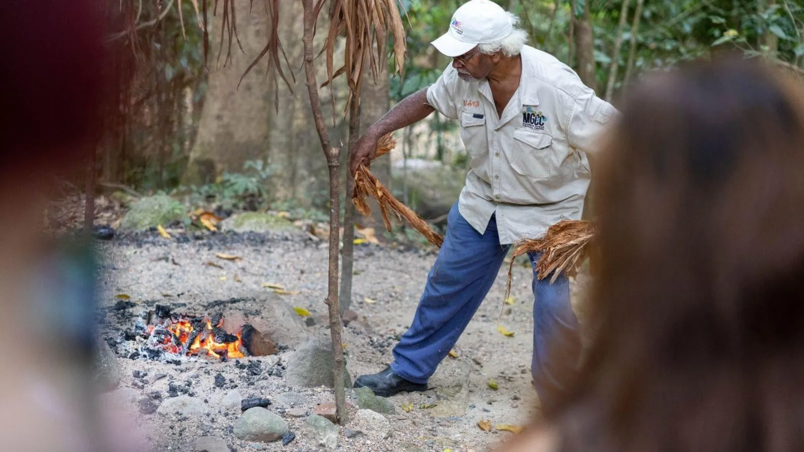 Smoking ceremony fire during a Welcome to Country at Mossman Gorge